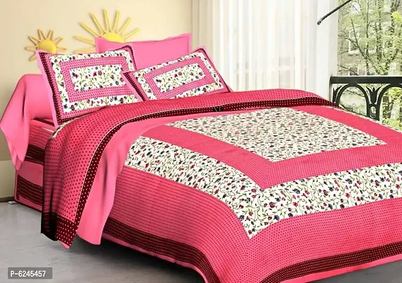 Comfortable Cotton Abstract Queen Size Bedsheet with Two Pillow Covers-thumb0