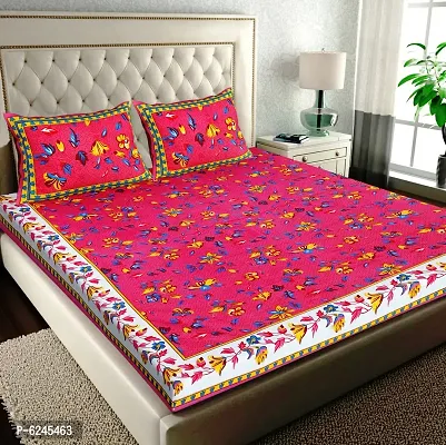 Comfortable Cotton Abstract Queen Size Bedsheet with Two Pillow Covers