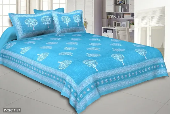 Sanganeri Jaipuri Printed Cotton Double Bedsheet With 2 Pillow Covers-thumb0