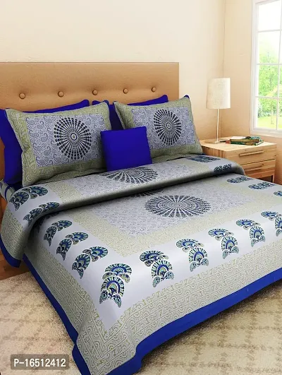 Sanganeri Jaipuri Printed Cotton Double Bedsheet With 2 Pillow Covers-thumb0