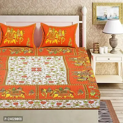 Jaipuri Printed Cotton Double Bedsheet With 2 Pillow Covers-thumb0