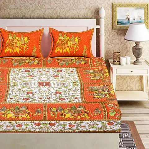 Cotton Printed Double Bedsheet with 2 Pillow Covers