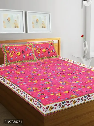 Fancy Cotton Double Printed Bedsheet With 2 Pillow Covers-thumb0