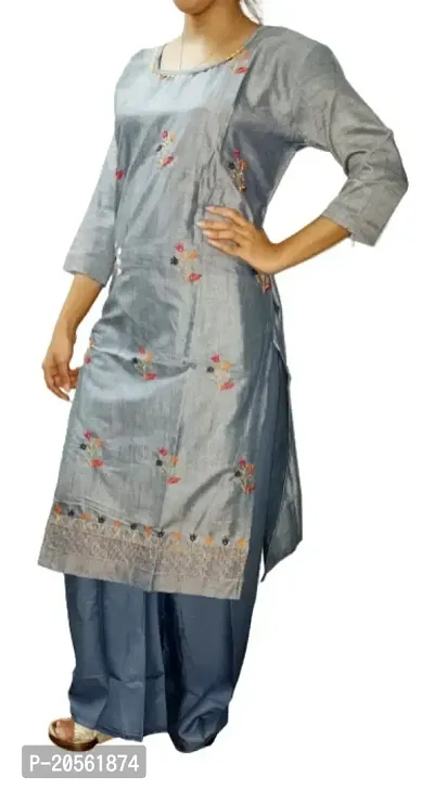 A-Line Multicoloured Embroidered Cotton Blend Kurta-thumb3