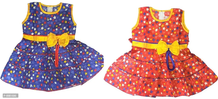 Classic Blended Printed Frocks for Kids Girls, Pack of 2