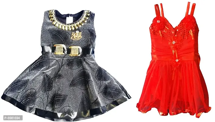 Classic Blended Printed Dresses for Kids Girls, Pack of 2-thumb0