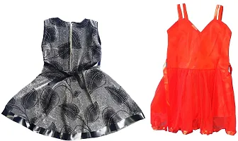 Classic Blended Printed Dresses for Kids Girls, Pack of 2-thumb1
