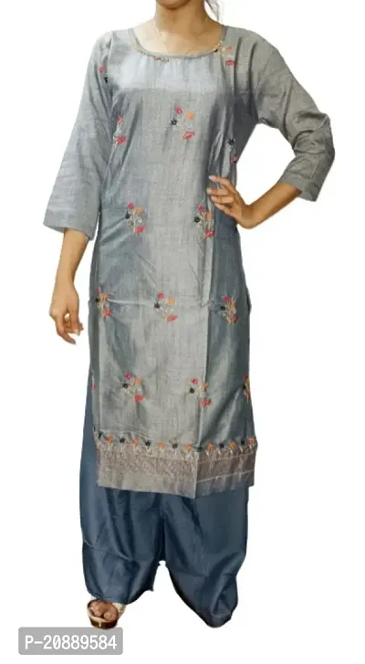 Straight Cotton Blend Embroidered Kurta Set for women-thumb0