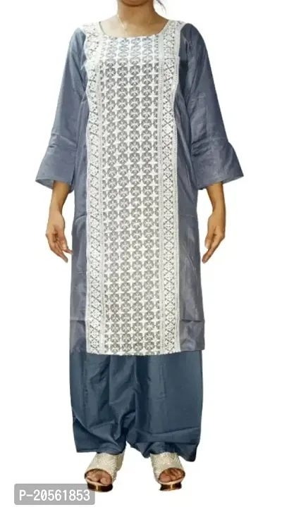 A-Line Multicoloured Chikankari Cotton Blend Kurta-thumb0