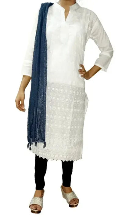 Straight Cotton Blend Embroidered Kurta Set