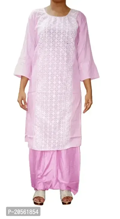 A-Line Multicoloured Chikankari Cotton Blend Kurta-thumb0