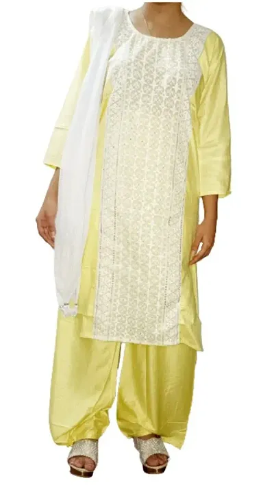 Straight Cotton Blend Embroidered Kurta Set