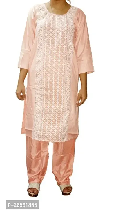 A-Line Multicoloured Chikankari Cotton Blend Kurta-thumb0