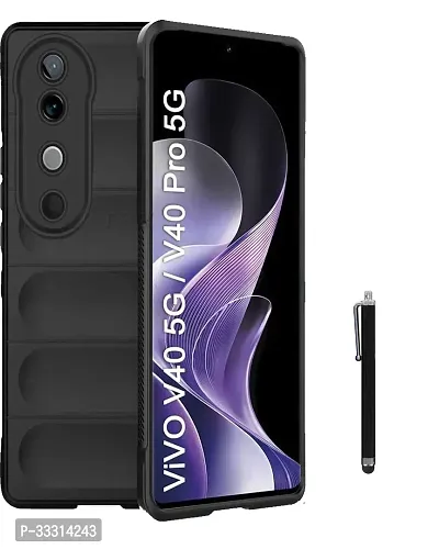 Vivo V40 V40 Pro T3 Ultra Matte Soft Case Liquid Silicon Wave Case with Camera Protection Compatible for Vivo V40 5G V40 Pro 5G T3 Ultra 5G with Stylus Black