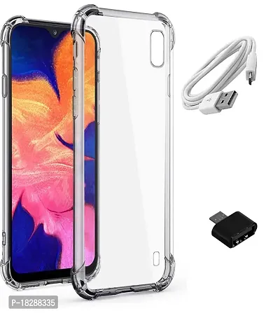 RRTBZ Transparent Soft Silicone TPU Flexible Back Cover Compatible for Samsung Galaxy A10 with USB OTG Adapter and Data Cable-thumb0