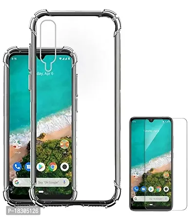 RRTBZ Transparent Soft Silicone TPU Flexible Back Cover Compatible for Xiaomi Mi A3 with Tempered Screen Guard