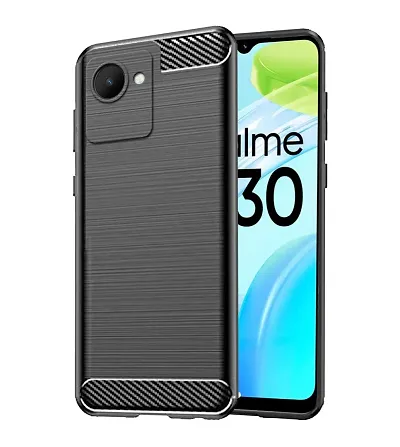 RRTBZ Carbon Fiber Armor Shock Proof TPU Back Case Cover Compatible for Realme C30 -Black