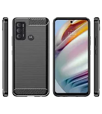 RRTBZ Carbon Fiber Hybrid Armor Shock Proof TPU Back Case Cover Compatible for Motorola Moto G60 / Moto G40 Fusion -Black-thumb1