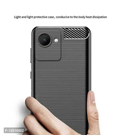 RRTBZ Carbon Fiber Armor Shock Proof TPU Back Case Cover Compatible for Realme C30 -Black-thumb4