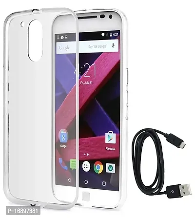 RRTBZ Transparent Silicon Soft TPU Slim Back Case Cover for Motorola Moto G4 Plus with Data Cable