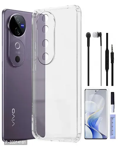 Vivo V40 V40 Pro T3 Ultra Soft Silicone TPU Flexible Back Cover Compatible for Vivo V40 5G V40 Pro 5G T3 Ultra 5G with Earphone and UV Tempered Glass Screen Guard-thumb0