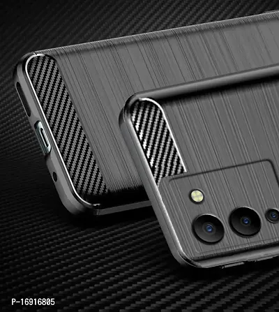 RRTBZ Carbon Fiber Hybrid Armor TPU Back Case Cover Compatible for Infinix Note 12 Turbo -Black-thumb5