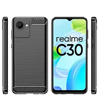 RRTBZ Carbon Fiber Hybrid Armor Shockproof TPU Back Case Cover Compatible for Realme C30 -Black-thumb1