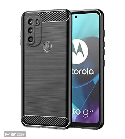 RRTBZ Carbon Fiber Hybrid Armor Shock Proof TPU Back Case Cover Compatible for Motorola Moto G71 5G -Black