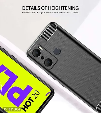 RRTBZ Carbon Fiber Shockproof TPU Back Case Cover Compatible for Infinix Hot 20 Play -Black-thumb3