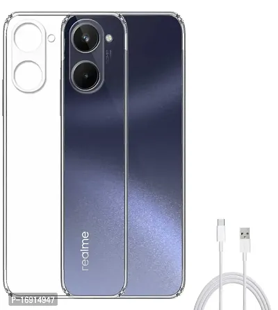 RRTBZ Transparent Soft Silicone TPU Flexible Back Cover Compatible for Realme 10 4G with Data Cable