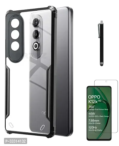 Oppo K12x 5G Camera Protection Shockproof Clear Back Bumper Eagle Back Case Cover PC TPU Compatible for Oppo K12x 5G with Stylus Pen and Screen Guard Black