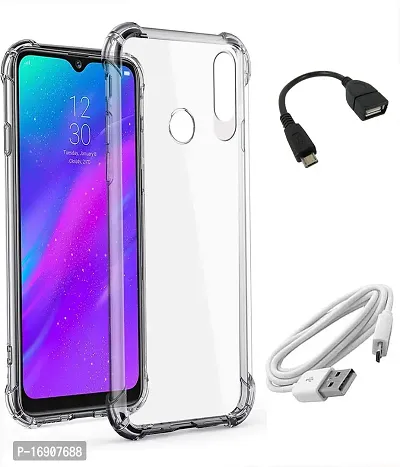 RRTBZ Transparent Soft Silicone TPU Flexible Back Cover Compatible for Realme 3 Pro with OTG Cable and Data Cable