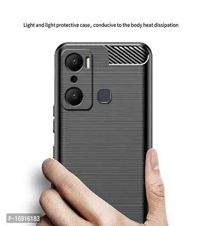 RRTBZ Carbon Fiber Shock Proof TPU Back Case Cover Compatible for Infinix Hot 20 Play -Black-thumb5