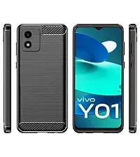 RRTBZ Carbon Fiber Shock Proof TPU Back Case Cover Compatible for Vivo Y01A /Vivo Y01 /Vivo Y15s with Screen Guard -Black-thumb1