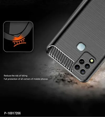 RRTBZ Carbon Fiber Armor Shock Proof TPU Back Case Cover Compatible for Infinix Hot 12 -Black-thumb3