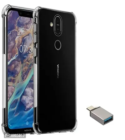 RRTBZ Transparent Soft Flexible TPU Case Cover Compatible for Nokia 8.1 with C-Type USB OTG Adapter