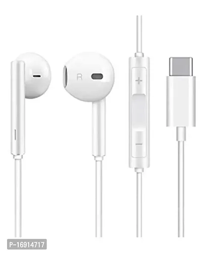 RRTBZ Type C Earphones with Type C Wired Earphone with Mic, Rich Bass and Noise Isolation Compatible with Oppo Reno 7 Pro / Reno7 Pro (White)-thumb0