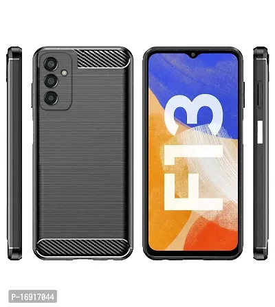 RRTBZ Carbon Fiber Hybrid Armor TPU Back Case Cover Compatible for Samsung Galaxy F13 -Black-thumb2