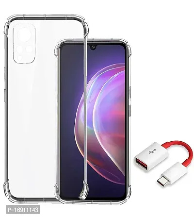 RRTBZ Transparent Soft Silicone TPU Flexible Back Cover Compatible for Vivo V21 5G with OTG Cable