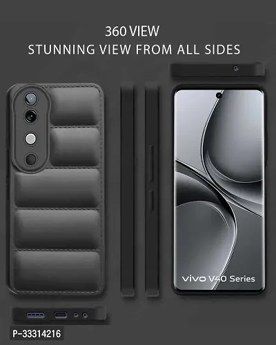 Vivo V40 V40 Pro T3 Ultra Matte Soft Case Liquid Silicon Puff Case with Camera Protection Compatible for Vivo V40 5G V40 Pro 5G T3 Ultra 5G with Data Cable Black-thumb2