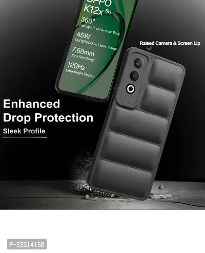 Oppo K12x Matte Soft Case Liquid Silicon Puff Case with Camera Protection Compatible for Oppo K12x 5G with Earphone and Screen Guard Black-thumb3