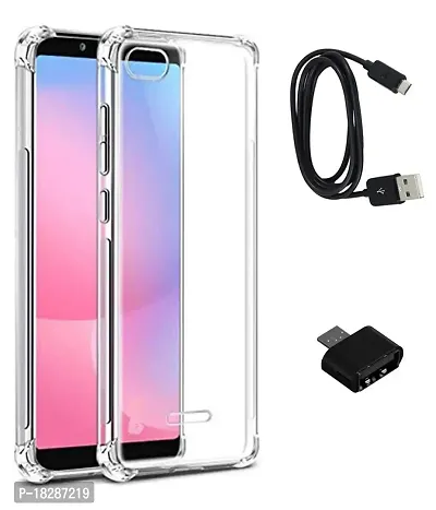 RRTBZ Soft Silicone TPU Transparent TPU Case Cover Compatible for Xiaomi Redmi 6A with Cute Micro USB OTG Adapter and Data Cable-thumb0