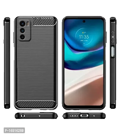 RRTBZ Carbon Fiber Hybrid Armor Shock Proof TPU Back Case Cover Compatible for Motorola Moto G42 -Black-thumb2