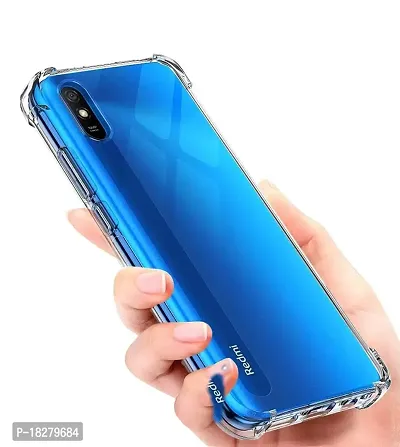 RRTBZ Transparent Soft Silicone TPU Flexible Back Cover Compatible for Xiaomi Redmi 9A with Data Cable and Screen Guard-thumb3