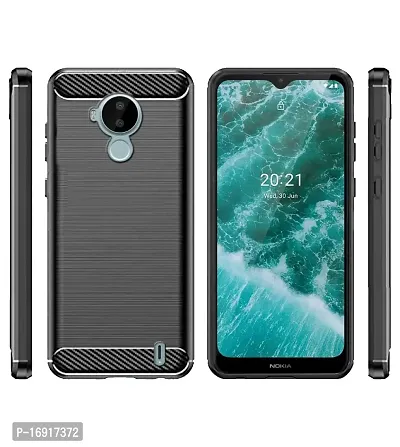 RRTBZ Carbon Fiber Hybrid Armor Shock Proof TPU Back Case Cover Compatible for Nokia C30 -Black-thumb2