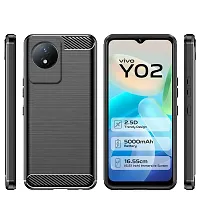 RRTBZ Carbon Fiber Armor Shock Proof TPU Back Case Cover Compatible for Vivo Y02 -Black-thumb1