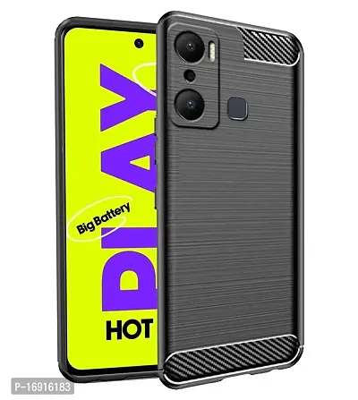 RRTBZ Carbon Fiber Shock Proof TPU Back Case Cover Compatible for Infinix Hot 20 Play -Black