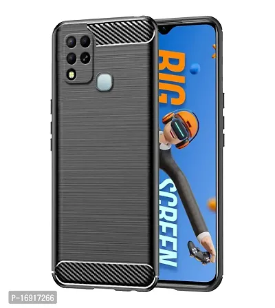 RRTBZ Carbon Fiber Armor Shock Proof TPU Back Case Cover Compatible for Infinix Hot 12 -Black