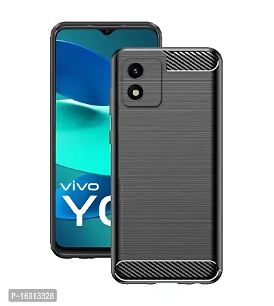 RRTBZ Carbon Fiber TPU Back Case Cover Compatible for Vivo Y01A /Vivo Y01 /Vivo Y15s -Black-thumb0