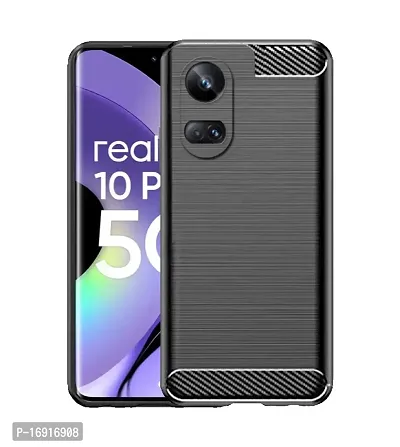 RRTBZ Carbon Fiber Armor Shock Proof TPU Back Case Cover for Realme 10 Pro+ 5G / Realme 10 Pro Plus -Black